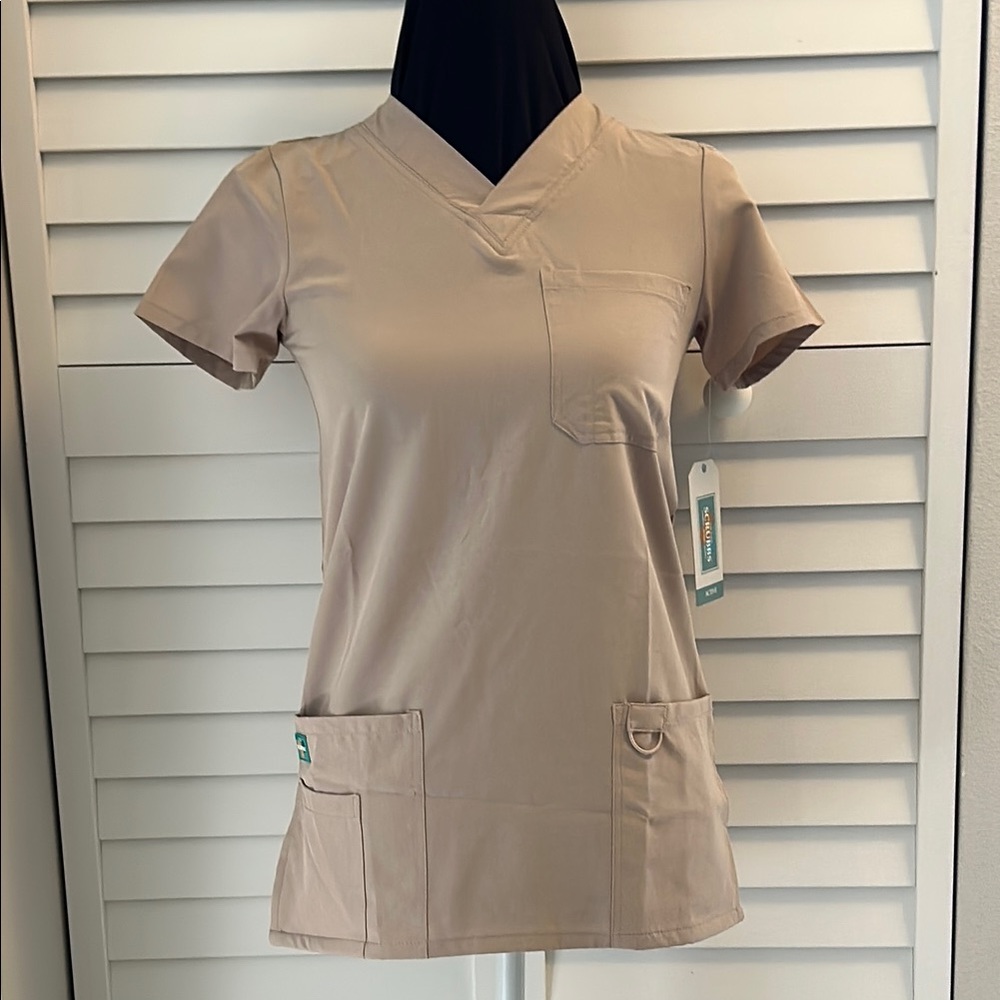 Scrubbs Active Tan Fitted Short Sleeve Scrub Top